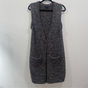 Theory "Minareeya" Gray Wool Speckled Knit Long Sweater Vest Size M Wool Blend